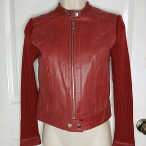 Red Women's genuine leather and sweater with some  wool Jacket sz small